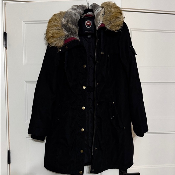 Madison Jackets & Blazers - Madison Black Coat with Faux Fur Hood
